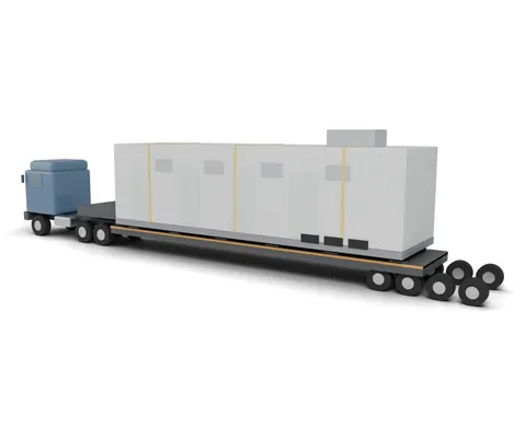 Prefabricated module on a transport trailer